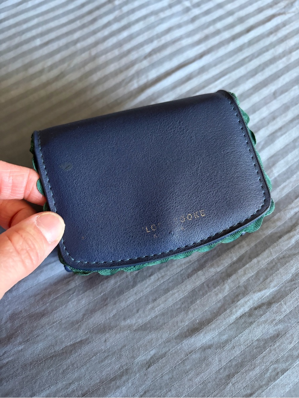Leather Card Case Wallet in Navy and Green